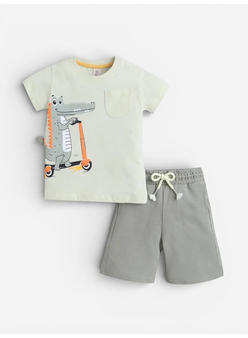 فكتور اند جين Infant Boys’ 2-Piece Set – Crocodile Scooter Print T-Shirt & Drawstring Shorts